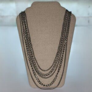 BFD-Silver toned Multi Strand Necklace with Heart Charm